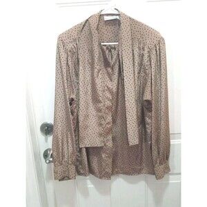 Vintage 80s Evan Plcone. Brown Blouse Long sleeve / Shoulder pads. Size. 14. B47